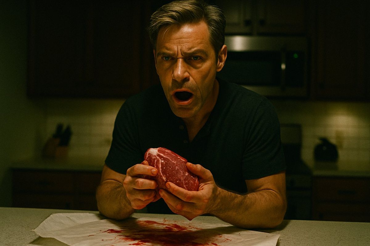 He bit down. The meat tore. Not cut. Tore.
